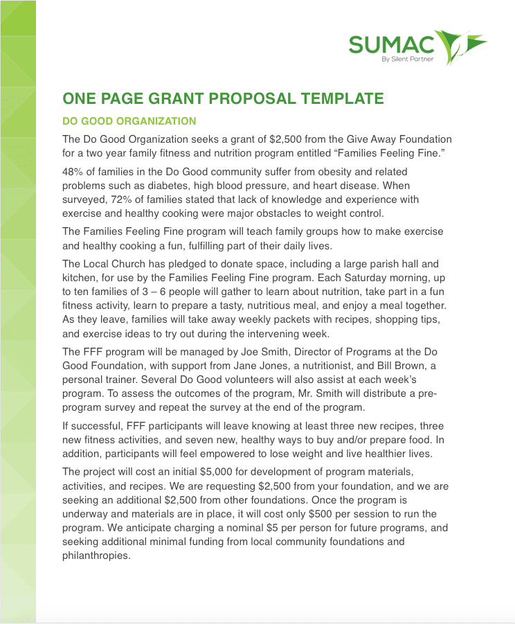 One Page Grant Proposal Template